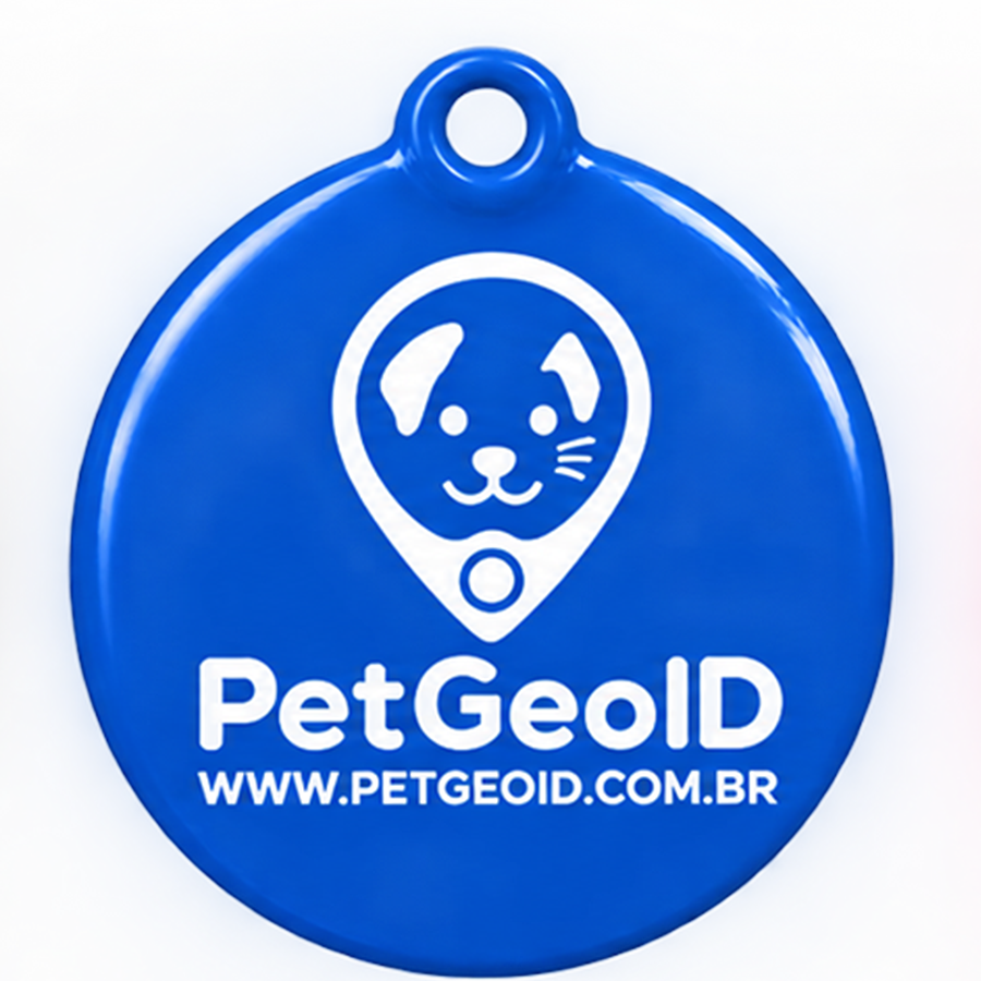 Tag Pet GeoID azul de 2,5 cm — logo branca